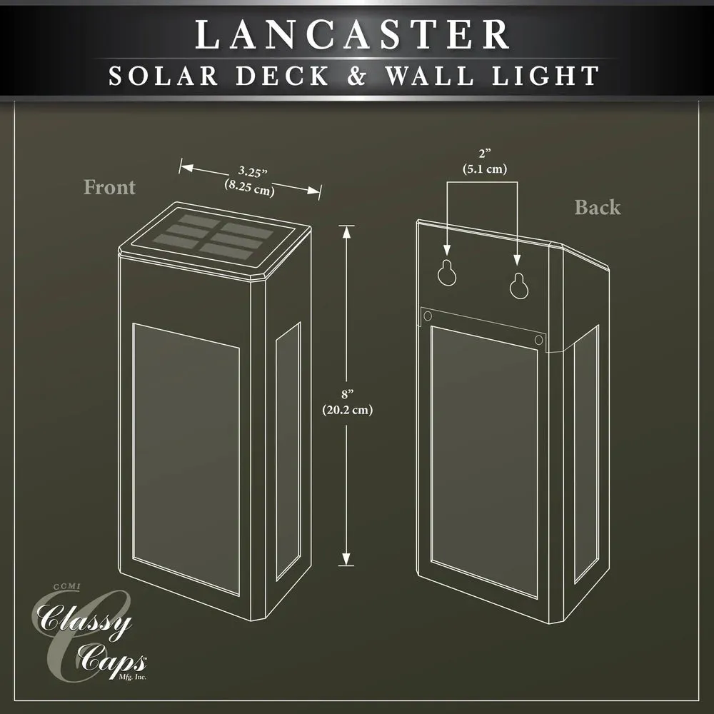 Solar Wall Light - Classy Caps Black Aluminum Lancaster Deck & Wall Light - 2 Pack, SWL888