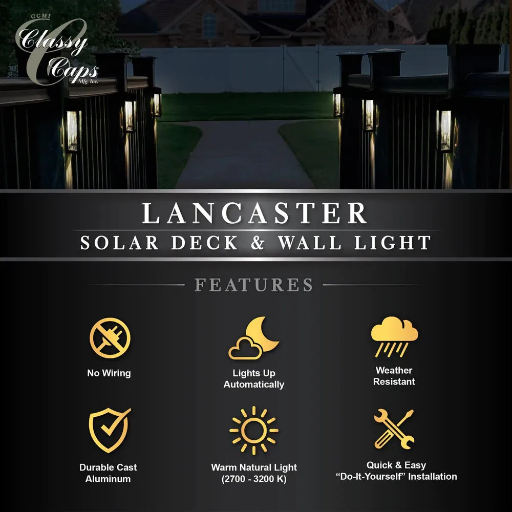 Solar Wall Light - Classy Caps Black Aluminum Lancaster Deck & Wall Light - 2 Pack, SWL888