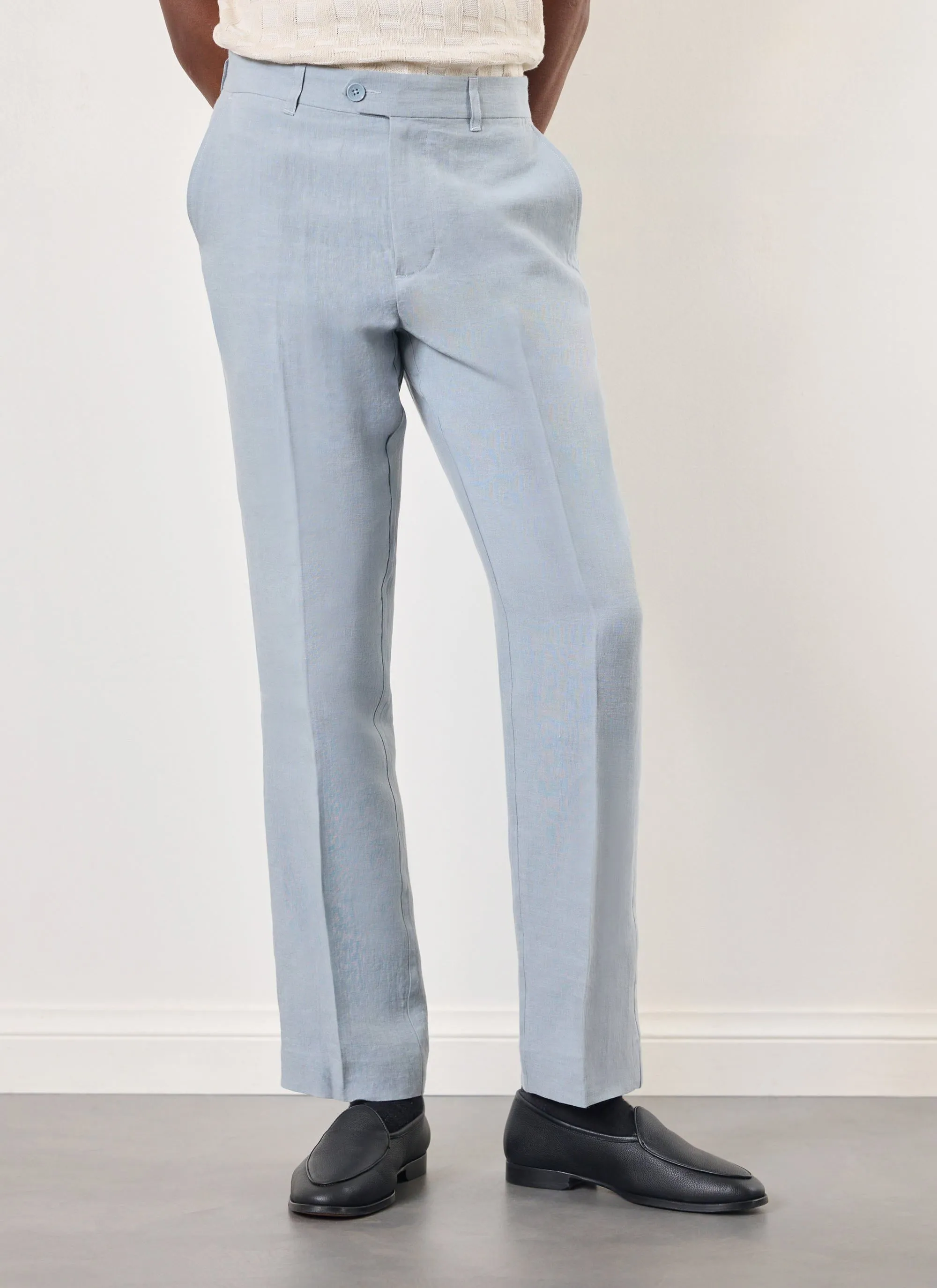 Tailored Linen Trousers | Light Blue