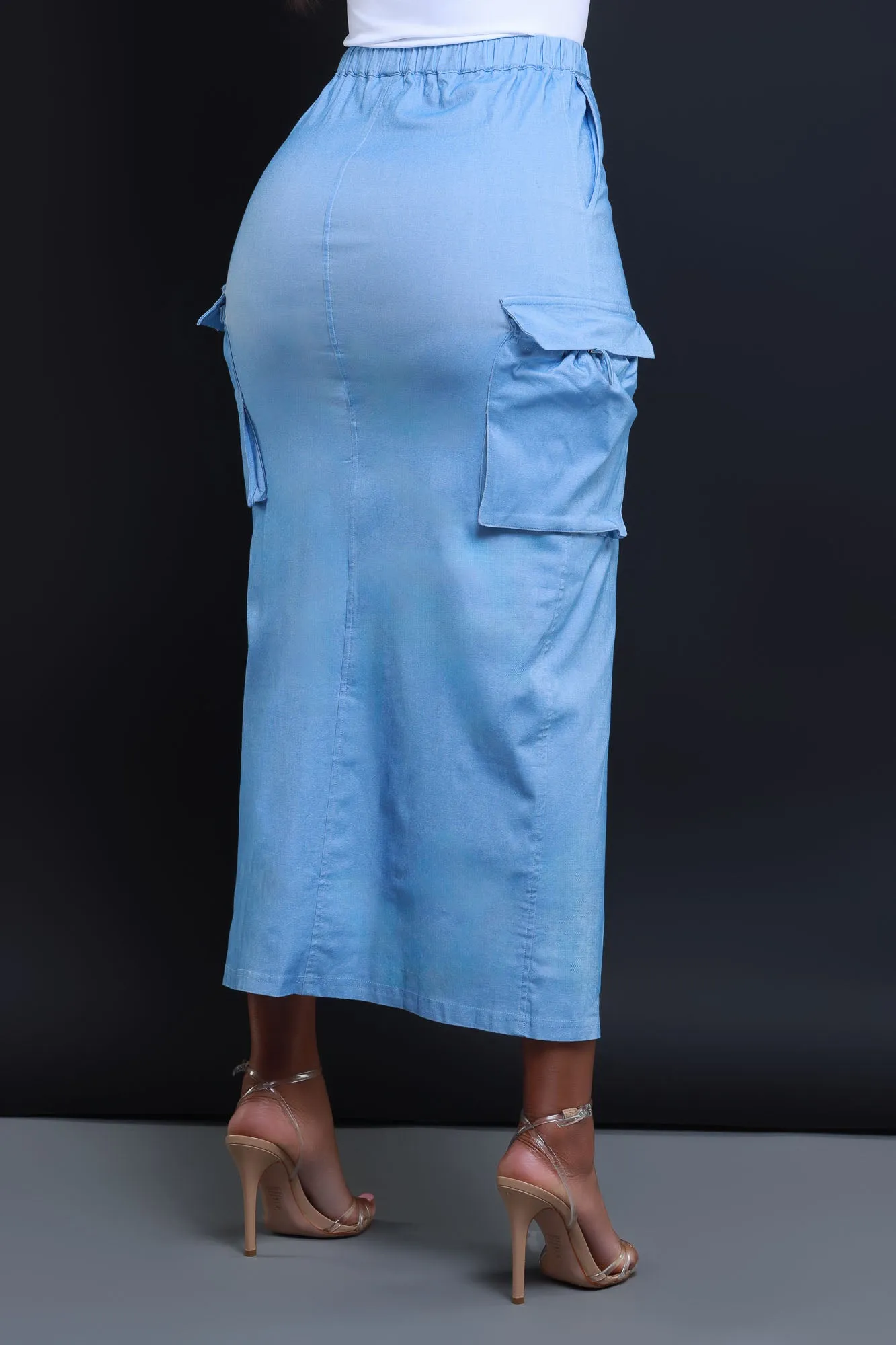 We Cool High Rise Cargo Maxi Skirt - Blue