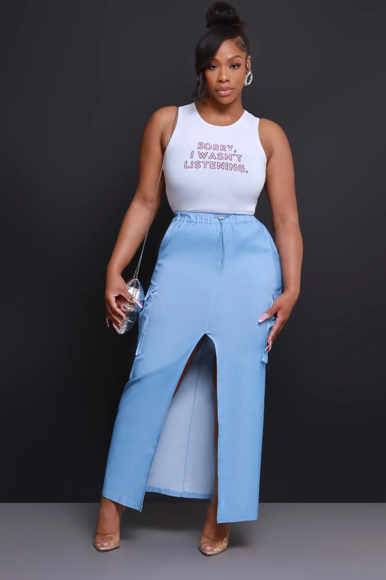 We Cool High Rise Cargo Maxi Skirt - Blue
