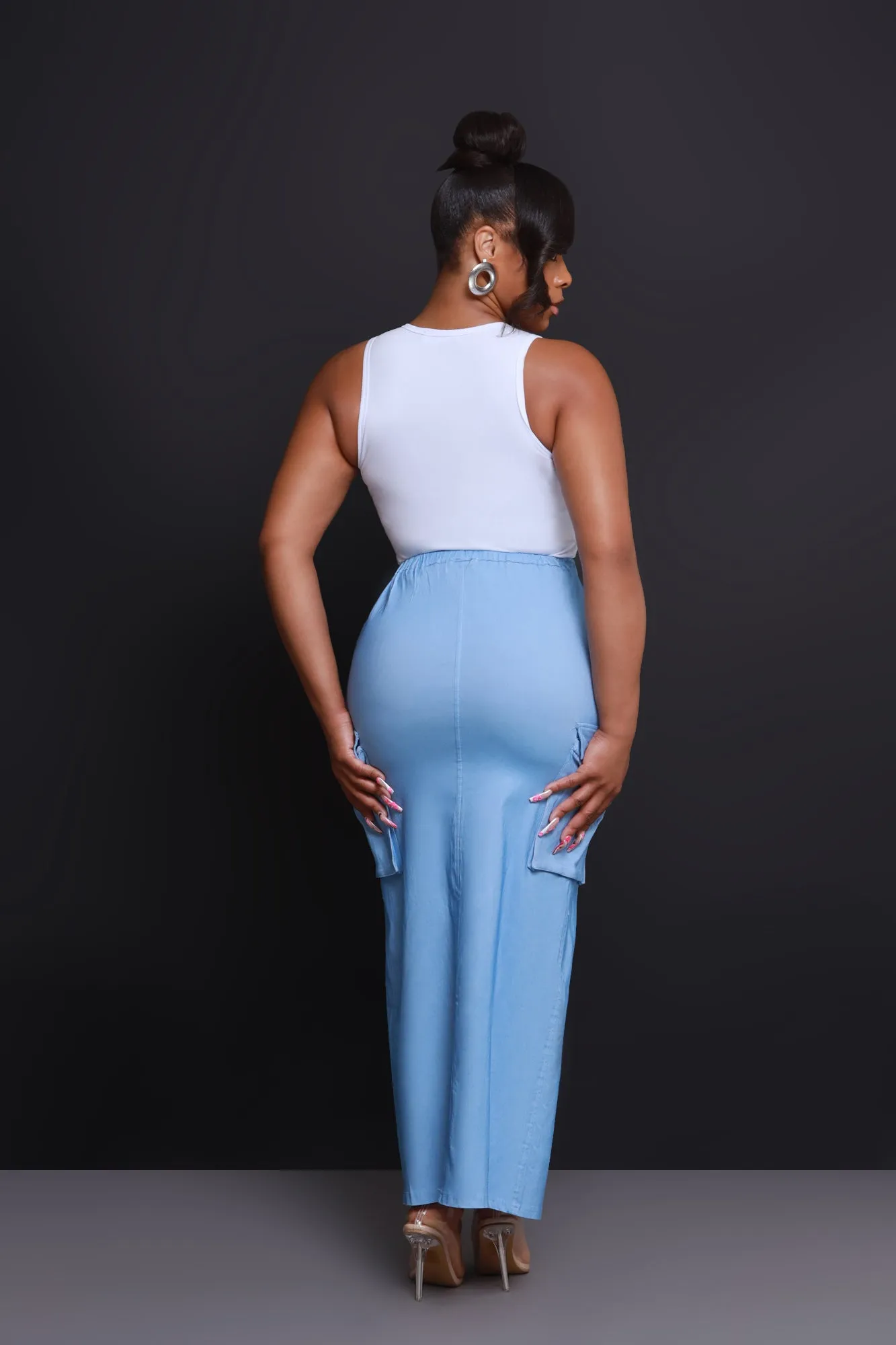 We Cool High Rise Cargo Maxi Skirt - Blue
