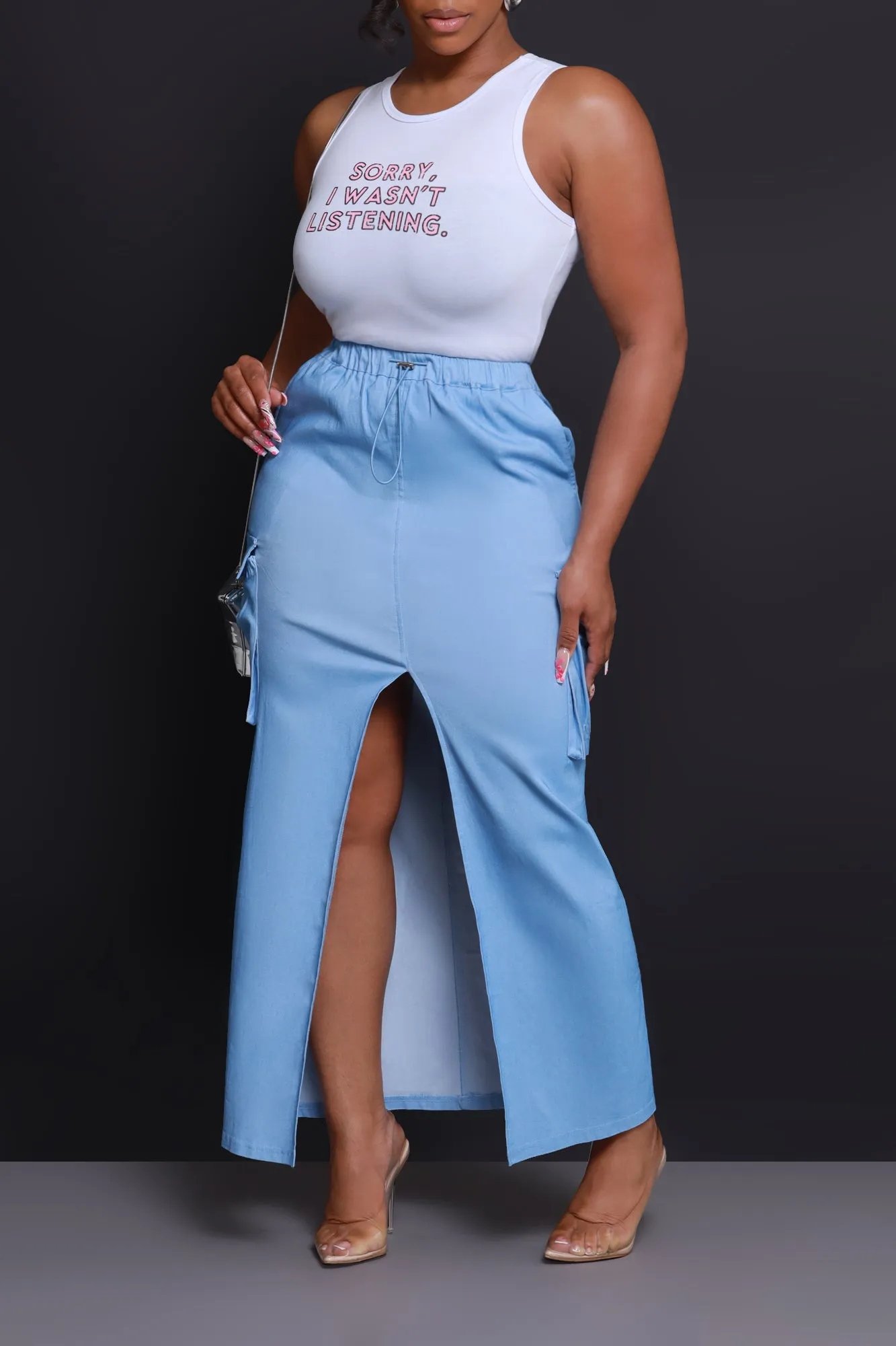 We Cool High Rise Cargo Maxi Skirt - Blue