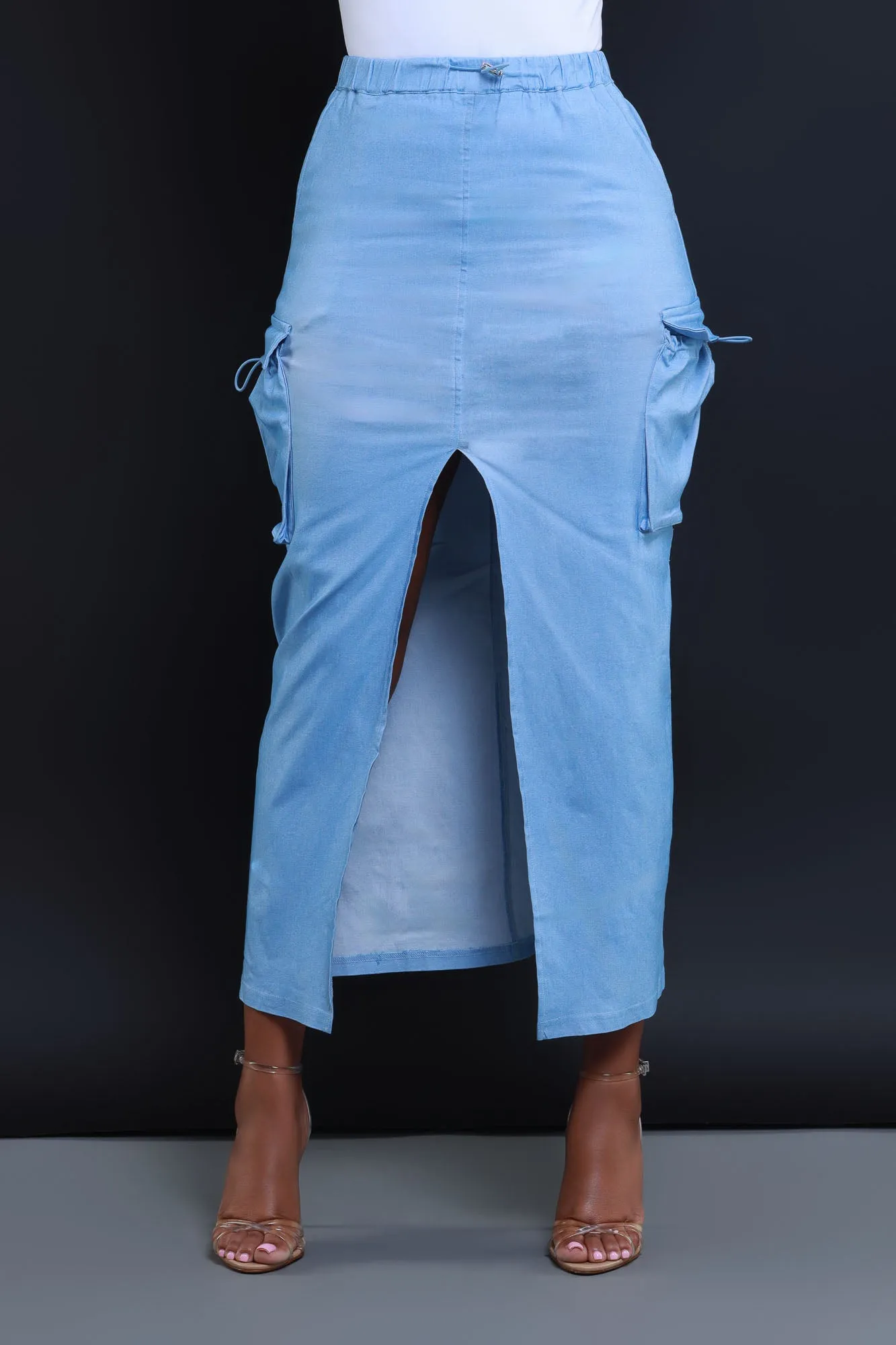 We Cool High Rise Cargo Maxi Skirt - Blue