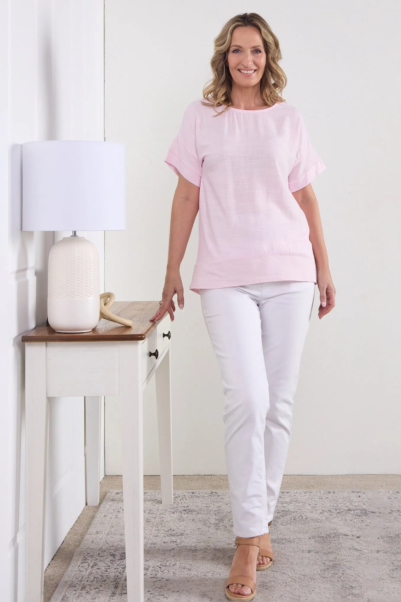 Zahns Linen Top - Light Pink